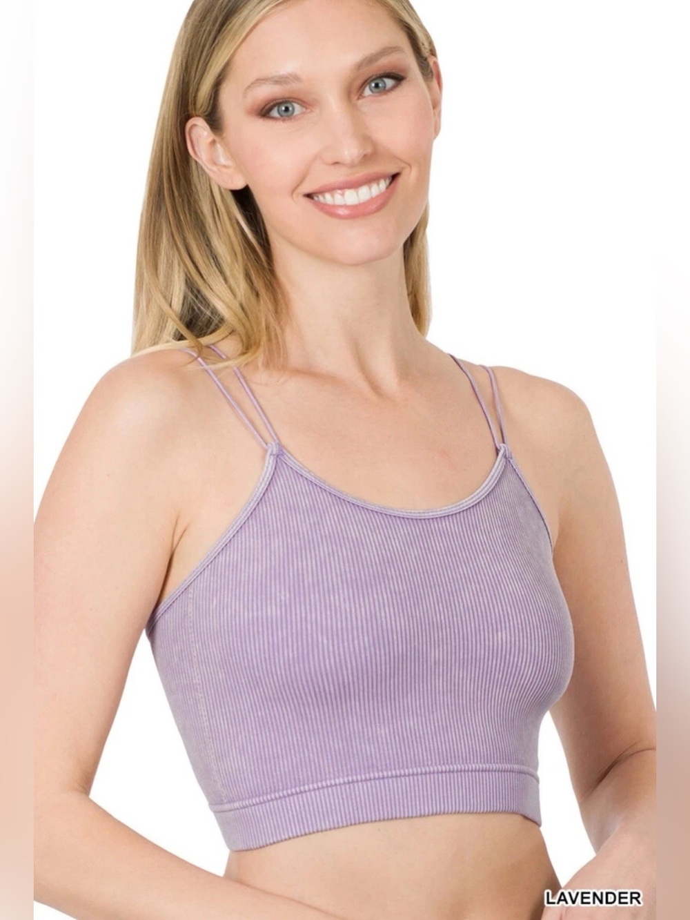 Washed Ribbed Seamless Double Strap Brami Zenana (Lavender) S/M NEW